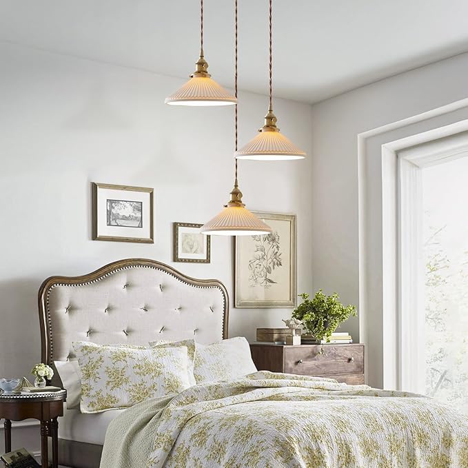 3 Light Pendant Lighting Brushed Gold Cluster Pendant Light Fixture Milk Glass Chandelier Modern Mid Century White Ceramic Cluster Hanging Pendant Lights Kitchen Island for Bedroom MPL16D-3R