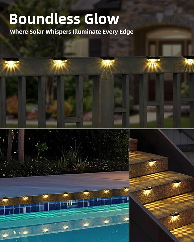 Herzila 16 Pack Solar Deck Lights Outdoor, Solar Step Lights Led Solar Lights for Outdoor Stairs, 3000K Warm White, Auto Dusk-to-Dawn, Weatherproof, Low Profile, for Fence Deck Railing Patio
