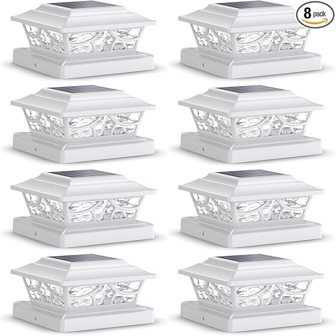 SIEDiNLAR Solar Post Lights Outdoor 4 Modes Fence Deck Post Cap Light for 4x4 5x5 6x6 Vinyl Wooden Posts Garden Patio Decor, Warm White & Cool White Dynamic Lighting White (8 Pack)