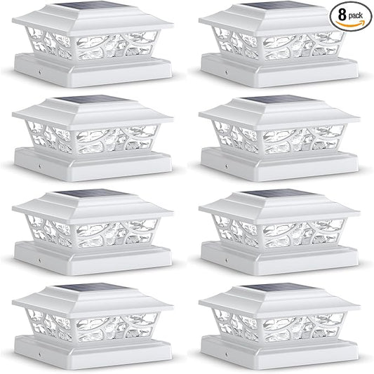 SIEDiNLAR Solar Post Lights Outdoor 4 Modes Fence Deck Post Cap Light for 4x4 5x5 6x6 Vinyl Wooden Posts Garden Patio Decor, Warm White & Cool White Dynamic Lighting White (8 Pack)