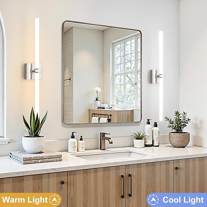 Bathroom Light Fixtures, Brushed Nickel 28W LED 360° Full Lighting Modern Wall Sconce Vanity Light with 5-Color Dimmable 3000K-6000K, 29.92inch Vanity Lighting for Bath, Bedroom, Hallway