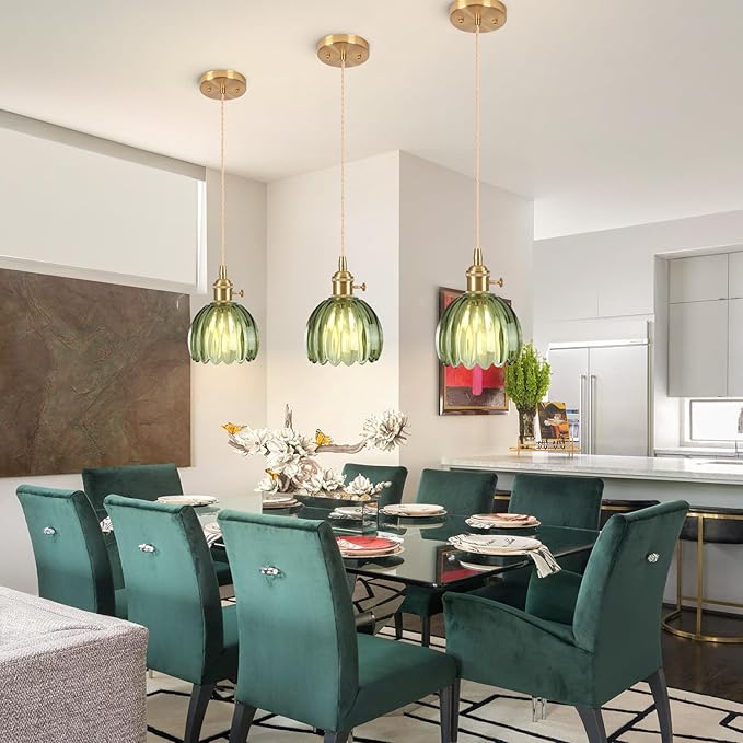 Pendant Light Fixtures,Mini Hanging Lights Green Glass Vintage Pendant Light 5.1Inch E26 Hanging Light Adjustable Hanging Light for Bedroom Living Room Hallway