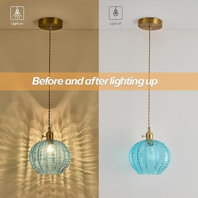 Blue Vintage Glass Ceiling Pendant Light Modern Small Globe Pendant Lights Hanging Light Fixture Applicable Staircases Lighting for Kitchen Sink Dining Room Bedroom Dining Room