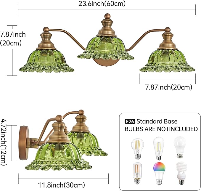 XIEDUN Vintage Green 3 Light Vanity Light Bathroom Light