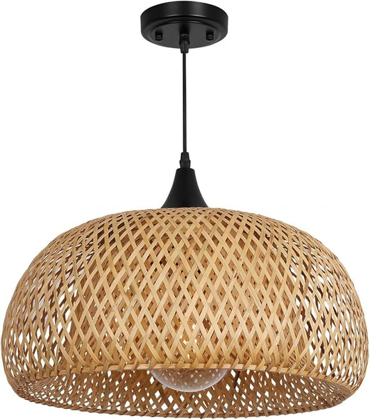 Rustic Farmhouse Bamboo Pendant Light - 18 Inch Large Dome Handwoven Ceiling Mounted Bamboo Chandelier Shades, Coastal Beach Hanging Rattan Light Fixture for Kitchen, Dining, Living Room