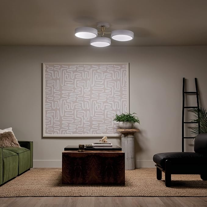 KICHLER Sago 52604WHCPZ Semi Flush LED 3-Light 40˝ with Clear Acrylic with Inside Satin Etch in White and Champagne Bronze