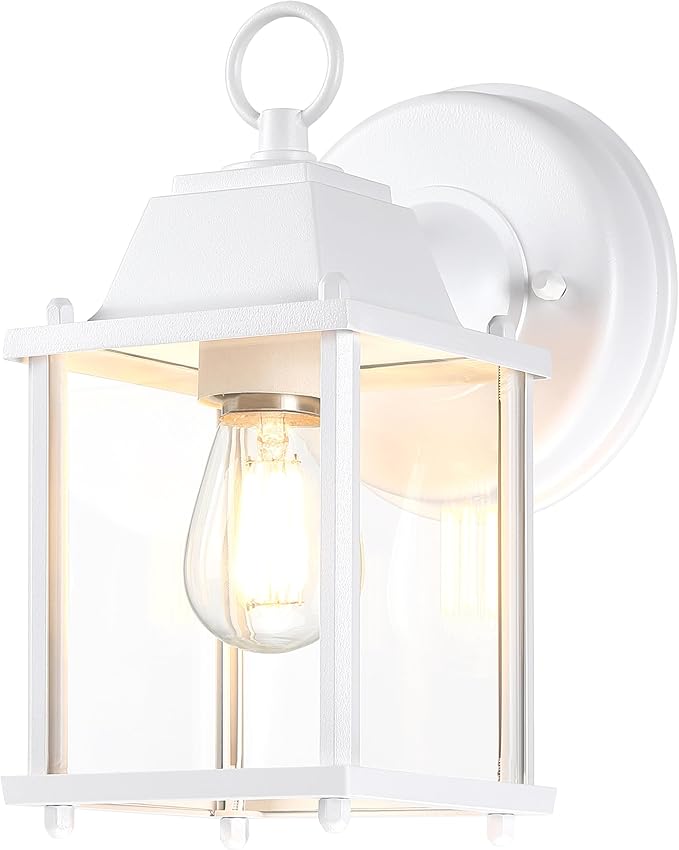 LIT-PaTH Outdoor Wall Lantern, Wall Sconce as Porch Lighting Fixture, E26 Base, Aluminum Housing Plus Glass, Water-Proof and Outdoor Rated, ETL Qualified, 1-Pack, White