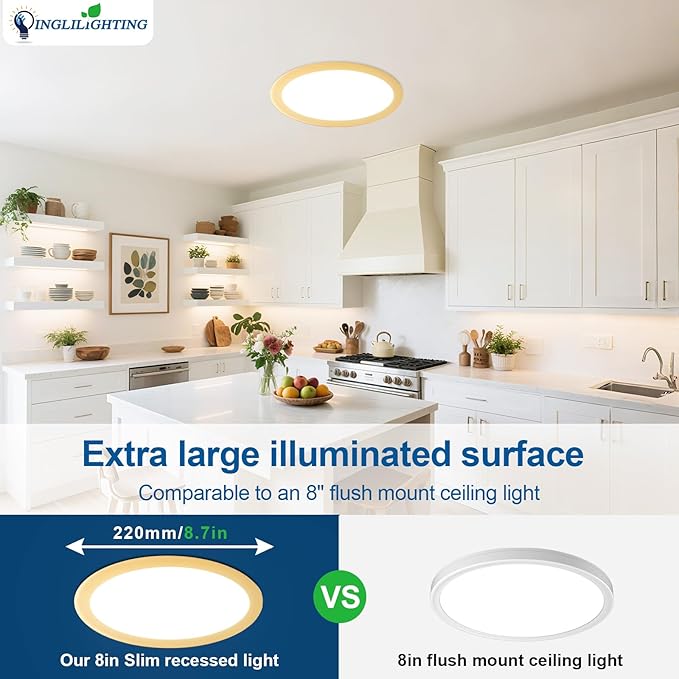 DLLT LED Recessed Ceiling Light: 24 Pack 6 Inch Slim Recessed Lighting for Kitchen - 5CCT Dimmable Canless Wafer Downlight for Living Room - 1200LM Brightness 12W LED Can Lights for Bedroom ETL FCC