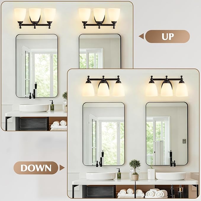 EJIAXIN Vanity Lights for Bathroom, 3-Light Modern Vanity Light Over Mirror Black Bathroom Light Fixture Bedroom Wall Sconces Lighting for Living Room Cabinet