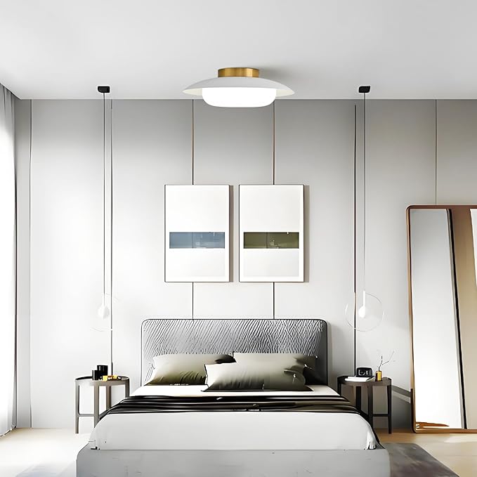 15.75 inch Modern LED Semi Flush Mount Ceiling Light - Round Matte White and Gold 36W 5000K Daylight Not Dimmable Bright Fixture for Kitchen Master Bedroom Living Room Entryway Lighting