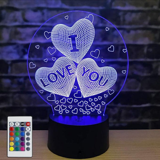 AZIMOM 3D I Love You Illusion lamp LOVE Shape Night Light 16Colors Changing Smart Touch Remote Control Optical Illusion Bedside Lamps Bedroom Home Decoration for Kids Boys & Girls Women Birthday Gifts
