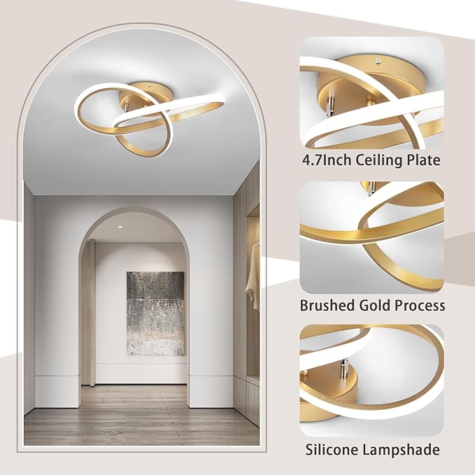 CANEOE Modern Led Ceiling Light,Dimmable Close to Ceiling Light with Remote Control Gold Flush Mount Ceiling Lamp for Bedroom Living Room Kitchen Laundry Room Lamp Lighting Fixtures