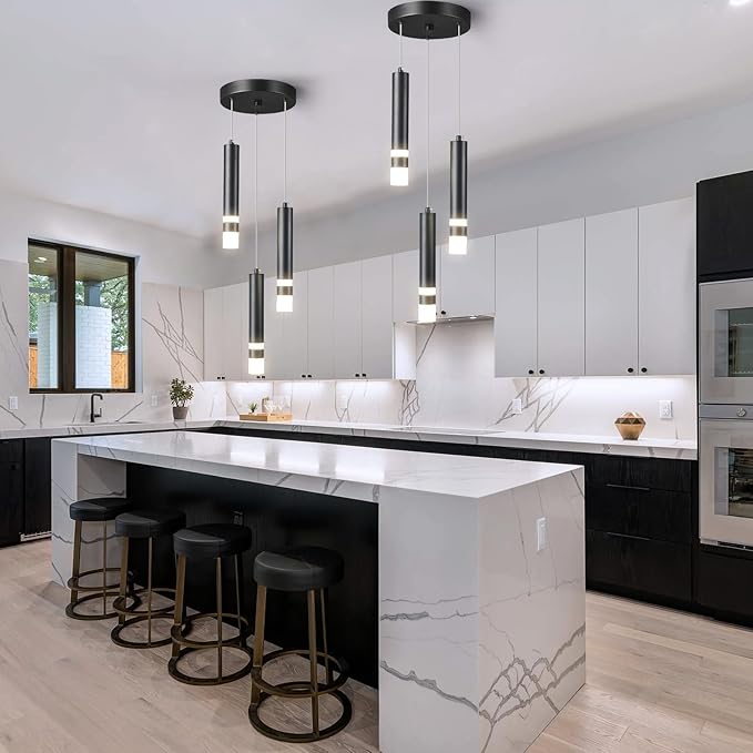 Modern Pendant Light Kitchen Fixture Dimmable LED Black Mini Pendant Lighting fo Kitchen Island Bedroom Bedside Table Small Pendant Lights (3-Light)