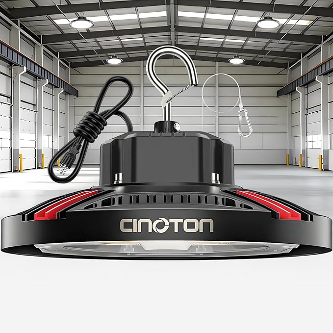 CINOTON 210W UFO LED High Bay Light, Aluminum LED Shop Lights with 31500LM, 5000K Commercial Bay Lighting for Warehouse Garage Workshop Factory, 6' Cable & Safety Rope, ETL Listed 1 Pack