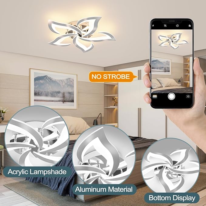 Modern Ceiling Light Fixture, 3000K-6000K Dimmable Flush Mount Ceiling Light with Remote Control, 45W Acrylic Chrome LED Ceiling Lights for Living Room, Bedroom, Dining Room,23.6In