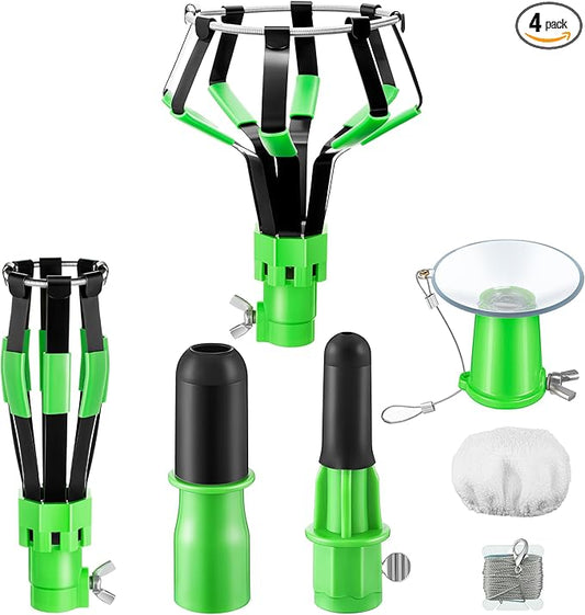 Dreyoo 4 Pieces Set Light Bulb Changer, Suction Cup and Cage Changer for Incandescent, Floodlight, Broken Bulb and Recessed Lights, Compatible with Standard Extension Pole, Pole Not Included(Green)