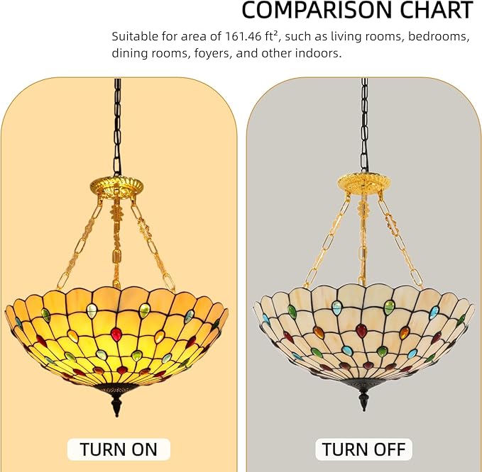 Vintage Pendant Light Fixtures, 20.5in Stained Glass Ceiling Pendant for Dining Room, Antique Style Hanging Lamp for Living Room Kitchen Entryway-E26