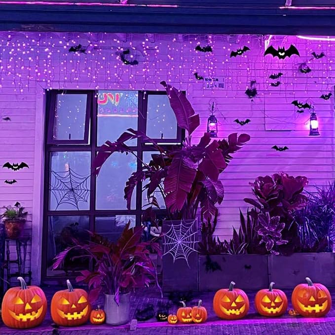 YOLIGHT 13ft 96 LED Icicle String Lights with Memory Function Controller, Indoor Curtain Fairy Lights Halloween Hanging Decoration for Patio Garden Bedroom Christmas Wedding (Purple)