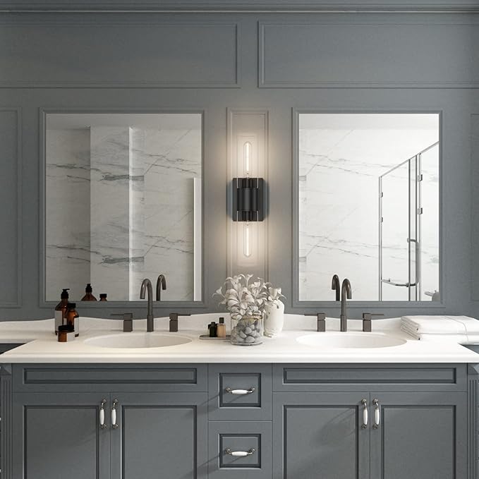 Tipace Black Bathroom Vanity Light Fixtures,Industrial Wall Sconces Clear Glass Wall Lights,Wall Lamp for Bathroom,Living Room, Bedroom,Hallway(Bulb not Include)