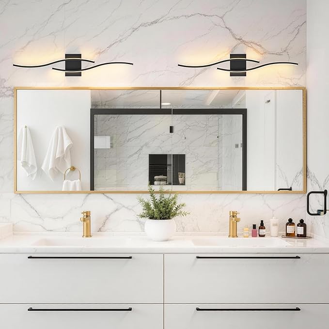 KARTOOSH 2 Pack Bathroom Vanity Lights Fixtures Over Mirror Hardwired Black Light Fixture Wall Lights 3CCT Dimmable LED Bathroom Light Fixtures 31.5 Inch Modern Wall Sconce Picture Lights for Wall