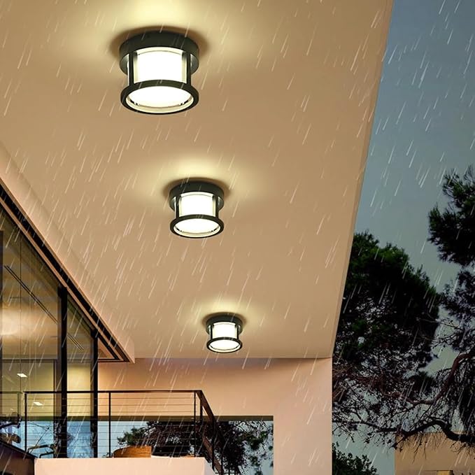 Outdoor Ceiling Porch Light LED Flush Mount for Wall or Ceiling, Round Exterior Wall Lamp for Entryway,Hallway,Porch,Patio and Garage, 3000K Warm Color, 6.3 inch Outdoor Ceiling Light