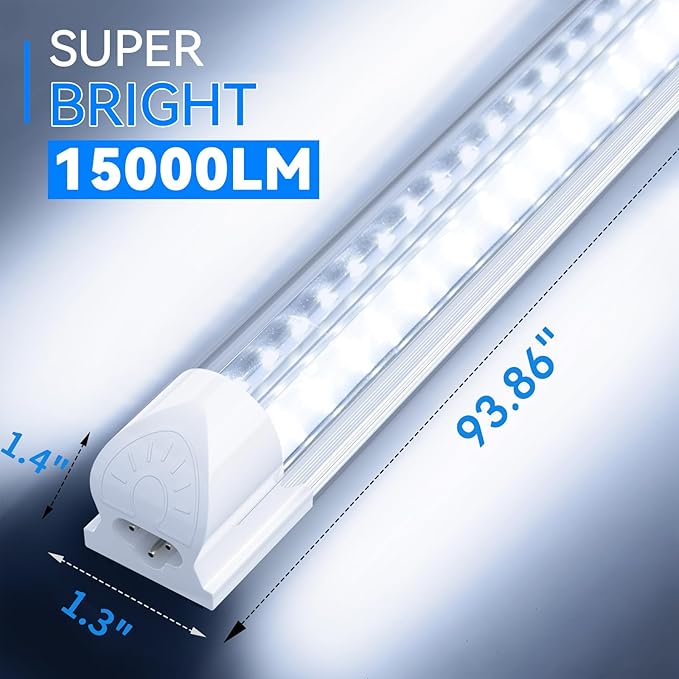 SHOPLED 8FT 100W 15000LM 6000K Cool White High Output Linkable T8 Tube Fixtures, V-Shaped, 8 Foot Lights for Garage, Warehouse, 4 Pack