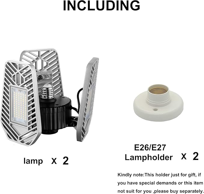 LZHOME 2-Pack Deformable LED Garage Ceiling Lights, 9000 Lumens, 82W CRI 80, Adjustable Shop Lighting (No Motion Activated)