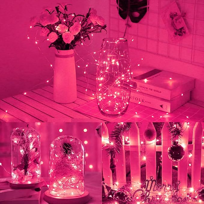 Yiaht 12 Pack Fairy Lights Battery Operated String Lights 7 Feet 20 Led Waterproof Christmas Lights Silver Wire Firefly Starry Moon Lights for Bedroom DIY Party Pink…