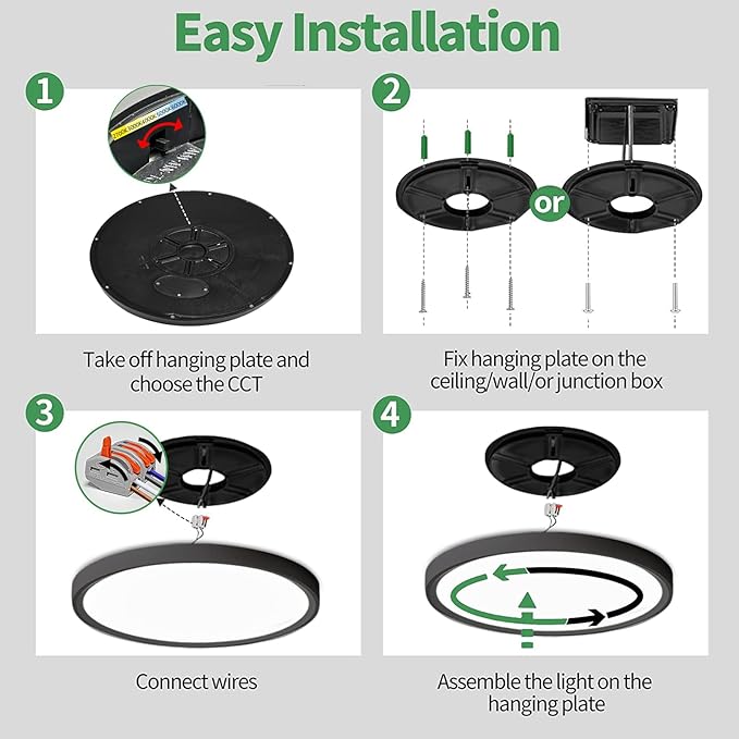 12 Inch 12PK Dimmable LED Flush Mount Ceiling Light,2700K/3000K/4000K/5000K/6000K CCT Selectable, Round Flat Panel Ceiling Lamp for Bedroom/Bathroom/Living Room (Black, 12" 12PK)