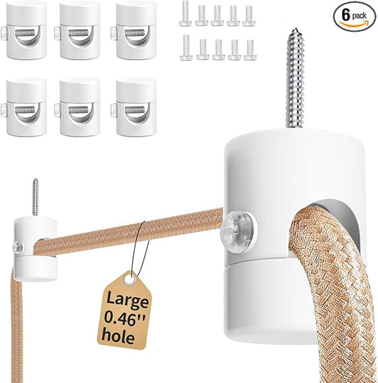 Upgrade 0.46’’ Big Hole Ceiling Hooks for Hanging Lights，Aluminum Ceiling Hook for Light Fixture, White Adjustable Swag Hook, Pendant Lights Hook, Swag Hooks for Hanging Lamp Shades (6 Pack)
