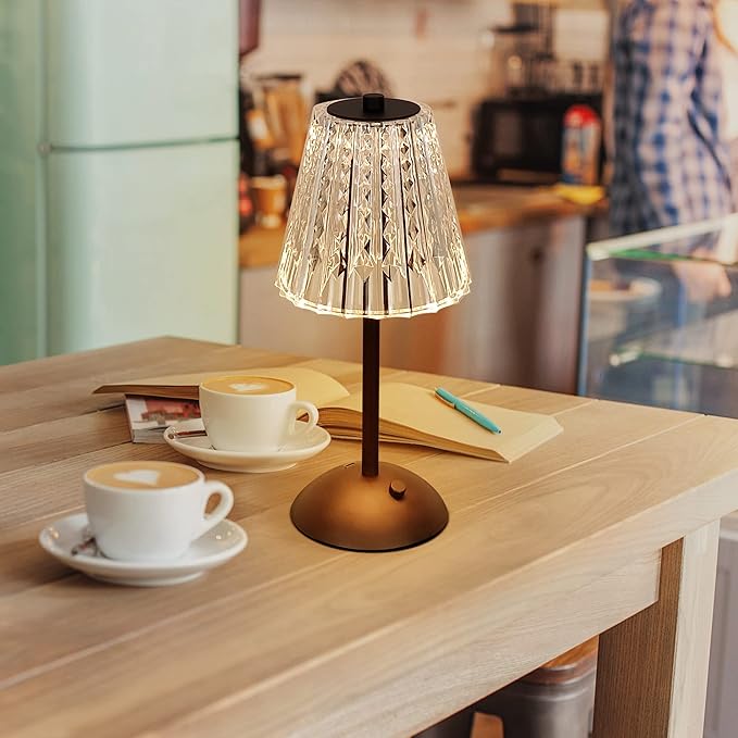 Cordless Table Lamp, 4000mAh Rechargeable Battery Operated Lamp, 3 Color Modes & Stepless Dimmable LED Touch Lamp, Portable Crystal Metal Beside Lamps for Bedroom Restaurant Outdoor(Black)