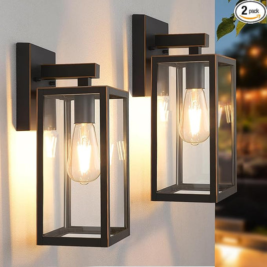 MAXvolador Outdoor Wall Sconce, Exterior Waterproof Wall Lantern Light Fixture, Oil Rubbed Bronze Porch Lights, Anti-Rust E26 Patio Lighting, 2 Pack