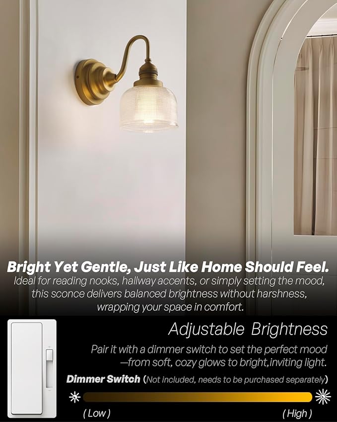 Vintage Wall Sconce Antique Brass Gold Bathroom Vanity Light with Clear Checkered Glass Shade Indoor Hardwire Wall Mounted Lamp Light for Bathroom Mirror Living Room Bedroom Kitchen