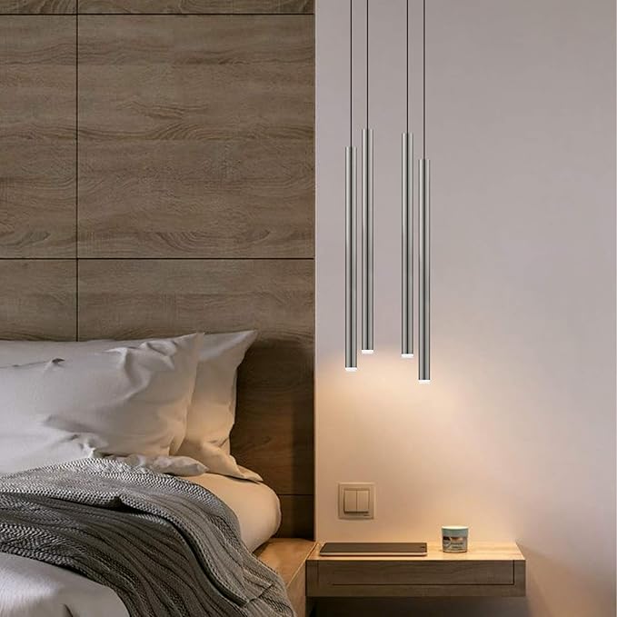 CANALIS 4 Mini Pendant Lighting Nickel - LED Hanging Light Fixture for Kitchen Island, Bar, Foyer - Cluster Pendants - Dimmable, Adjustable Wire, Lamp Bulb Included