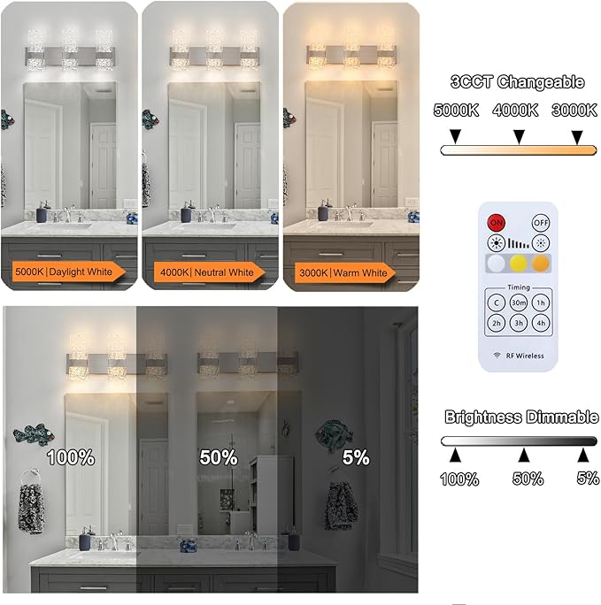 Modern Brushed Nickel 6-Lights Bathroom Vanity Light, Eleglant Nickel LED Bathroom Light Fixtures over Mirror, Dimmable Acrylic Shade Wall Lighting Fixtures, Hardwired Wall Light(H9.25in, L21.26in)
