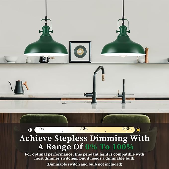Green Pendant Light, 11.4" Farmhouse Pendant Lights Kitchen Island, Industrial Pendant Lights for Kitchen Island, Dining Room, Cafe, 3 Pack