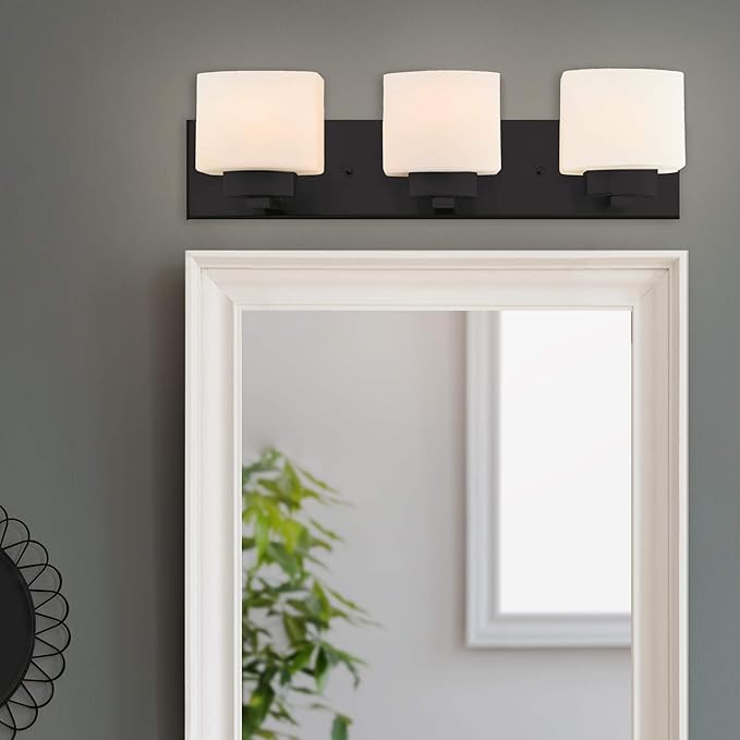 Design House Dove Creek Vanity Light, Dimmable, Frosted Glass, 3 Lights, Bathroom, Matte Black, 24 in x 6 in x 6.5 in, Item 588418