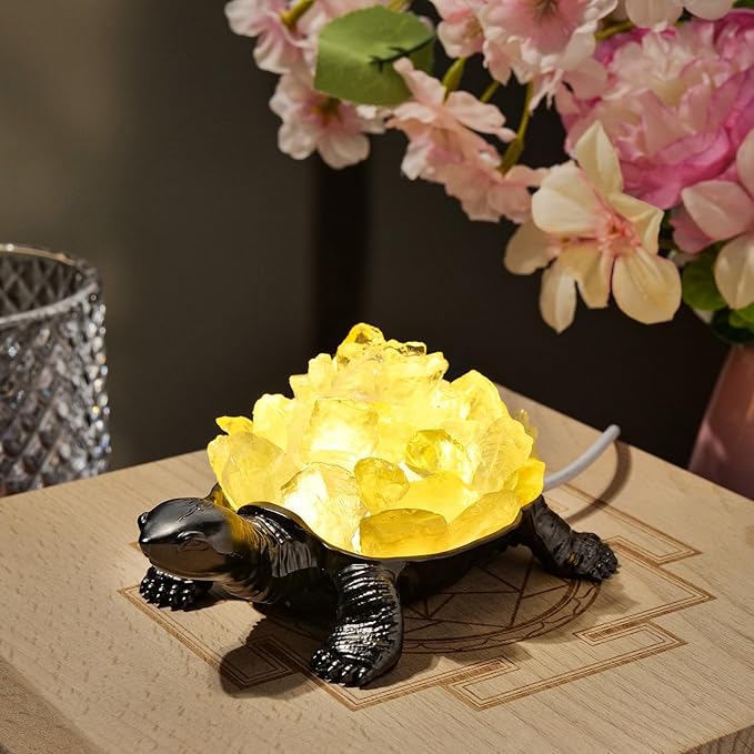 Runyangshi Natural Citrine Turtle Night Lamp Healing Crystal Bedroom Bedside Table Lamp USB Port Home Decor Women Men Gift