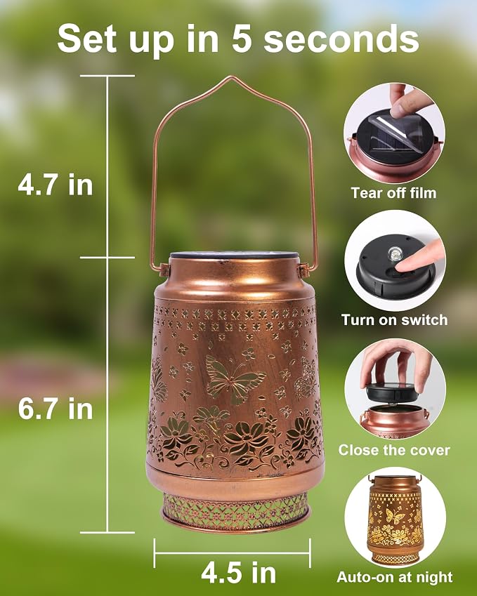 2 Pack Butterfly Solar Lanterns Outdoor Waterproof, Garden Decor Birthday Gifts for Women Mom Grandma Sister, Metal Hanging Solar Lights Outside Decorative for Backyard Patio Lawn Pathway Landscape