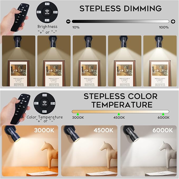2 Pack Uplighting Indoor, 12W Uplights & Spot Lights with 8° to 60° Zoom Head, Stepless Dimming & Color Temperature Accent & Floor Can Light, Remote & Timer for Plants, Art, Pictures