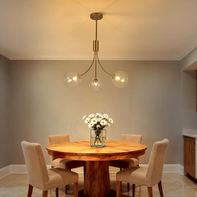 3-Light Modern Kitchen Chandelier,Gold Island Lights with Clear Glass Shade,Perfect Dining Room Lights for Kitchen Island, Living Room,Bedroom,Or Foyer Entryway,25.2 Inch,G9 Bulb