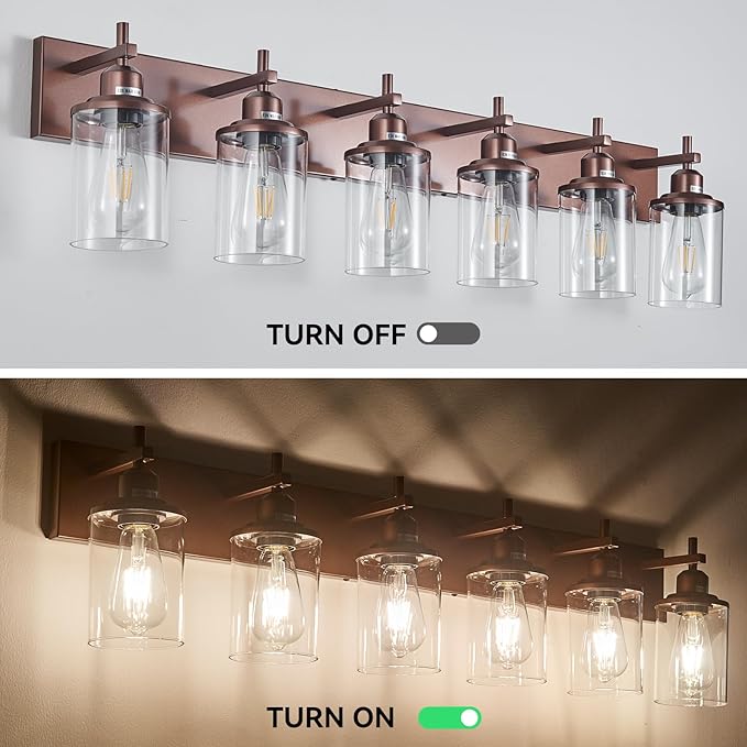 Lanhall 6-Light Bronze Bathroom Light Fixtures Over Mirror,Modern Bathroom Vanity Light with Clear Glass Shade, Wall Sconce for Bathroom Hallway Cabinet Bedroom Kitchen Living Room Foyer E26 Base
