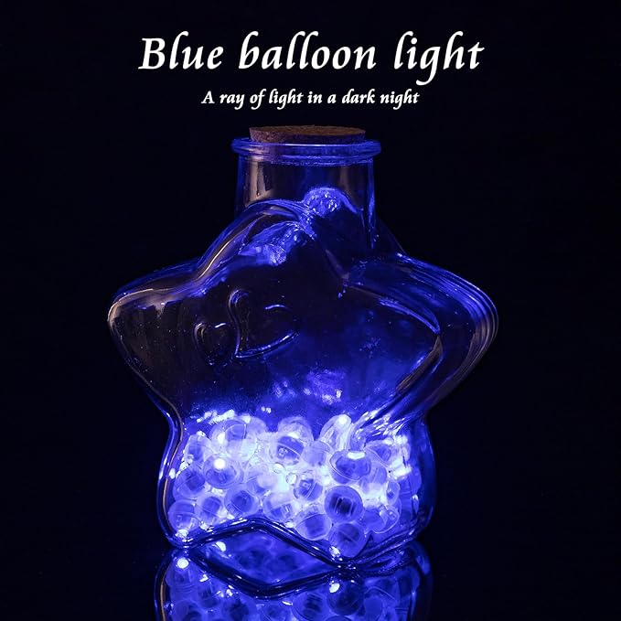 50pcs Balloon Lights Mini LED Lights Round Long Standby Time Ball Lamp for Paper Lantern Birthday Party Christmas Halloween Decoration Blue Plastic