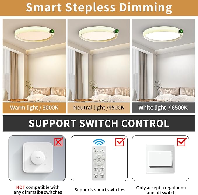 Round Flat Panel Light, Dimmable Modern Flush Mount Ceiling Light Fixture,24W 3000K/4000K/5000K,Fits for Hallway Kitchen Bedroom Living Room Closet Room