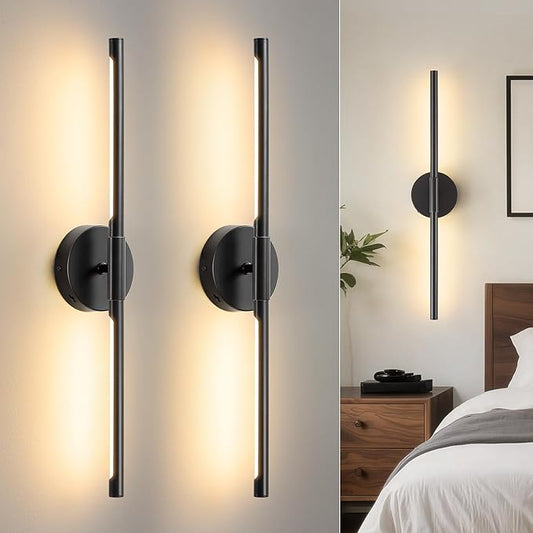 Lightania Wall Sconces Set of Two, 24'' Modern Black LED Wall Lights, 360° Rotatable, 2700K-5000K Adjustable, Hardwired 3CCT Dimmable Wall Sconce Light Fixture for Living Room Bedroom Hallway, ETL
