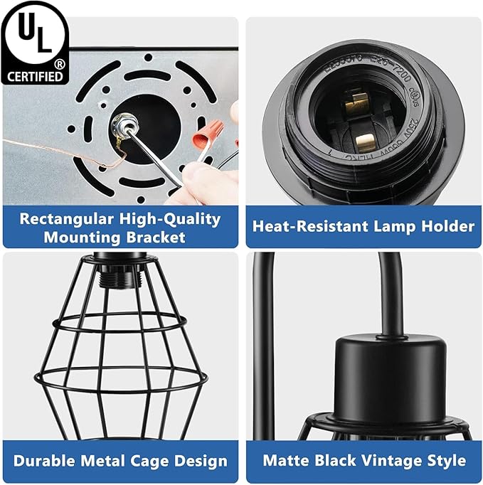 Retro Style Industrial Bathroom Vanity Light 3 Lights, Vintage Matte Black Wall Sconce with Caged, E26 Base Farmhouse Wall Light Fixture for Bathroom Vanity