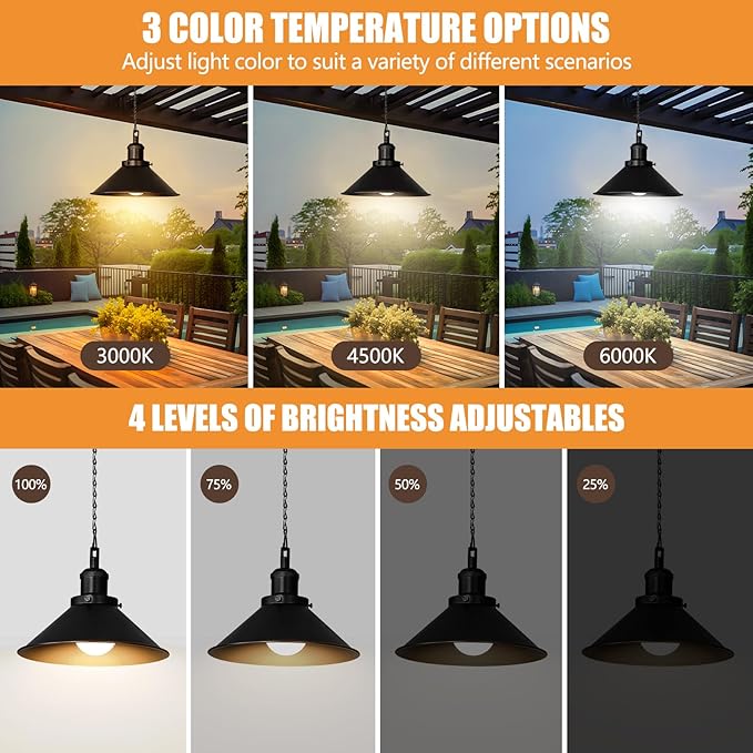Bailoch 1 Pack Black Portable Battery Operated Hanging Light, Rechargeable Wireless Outdoor Pendant Light with Remote, Battery Powered Chandelier Lantern Fixture for Indoor Outdoor Gazebo Porch Patio