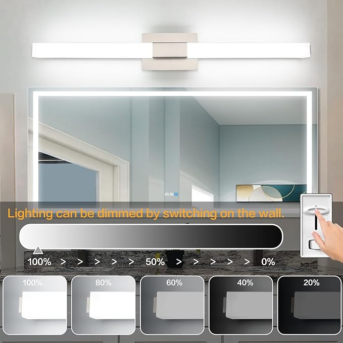 ZUZITO Bathroom Vanity Light Brushed Nickel, Modern LED Bathroom Lighting Fixtures Over Mirror, 5CCT Dimmable 40 Inch Vanity Lighting Fixtures for Bath