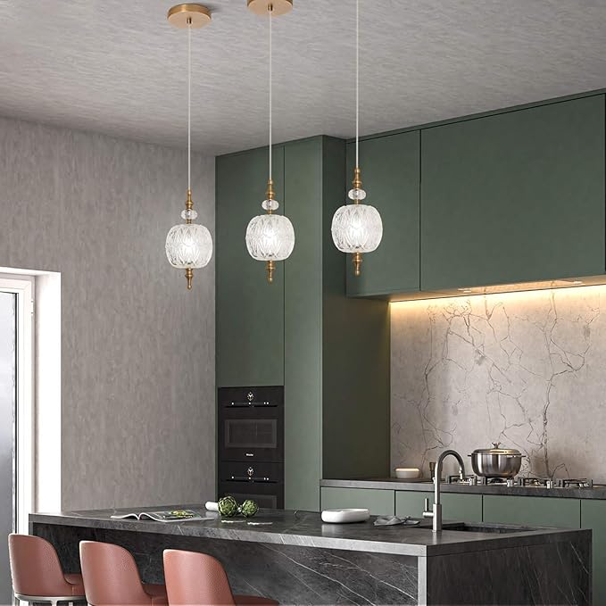 Antique Delicate Decorative Pattern Glass Ceiling Pendant Lighting Adjustable Mini Pendant Light for Kitchen Island Dining Room Bedroom with Original Design