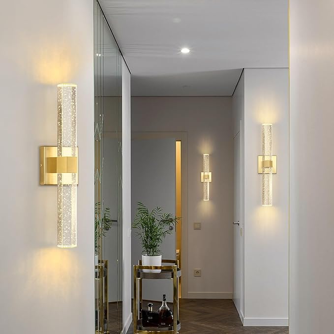 Set of 2 Gold LED Wall Sconce Lights Warm Light Modern Crystal Wall Lights Vanity Lighting Fixtures Sconces for Bathroom Living Room Bedroom Dining Room Hallway